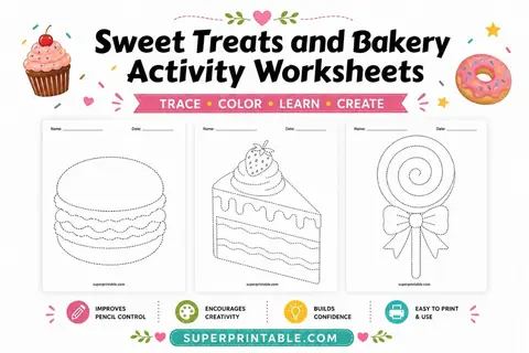 Sweet Treats and Bakery Activity Worksheets Feature Image