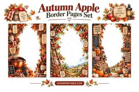 10+ Autumn Apple Border Pages Set Feature Image