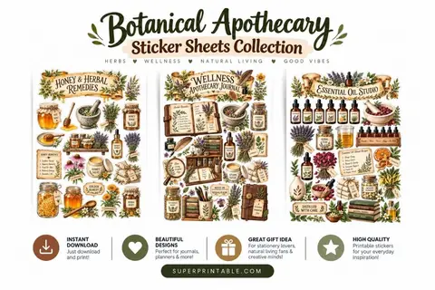10+ Botanical Apothecary Sticker Sheets Collection Feature Image