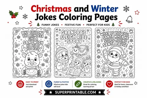 10+ Christmas and Winter Jokes Coloring Pages Feature Image