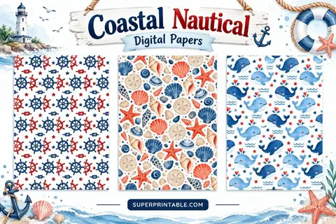 10+ Coastal Nautical Digital Papers Feature Image