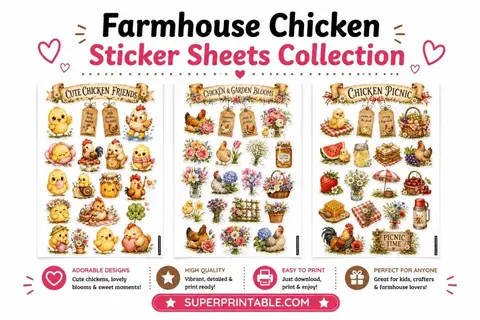10+ Farmhouse Chicken Sticker Sheets Collection Feature Image
