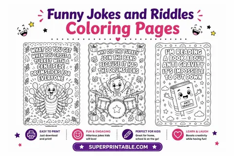 10+ Funny Jokes and Riddles Coloring Pages Feature Image