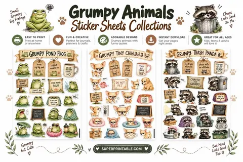 10+ Grumpy Animals Sticker Sheets Collections Feature Image