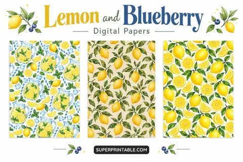 10+ Lemon and Blueberry Digital Papers