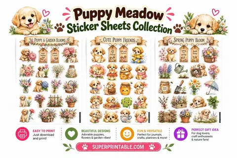 10+ Puppy Meadow Sticker Sheets Collection Feature Image