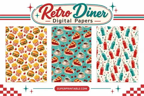 10+ Retro Diner Digital Papers Feature Image
