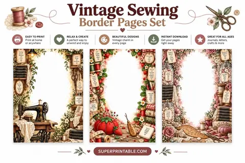 10+ Vintage Sewing Border Pages Set Feature Image