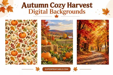 12+ Autumn Cozy Harvest Digital Backgrounds Feature Image