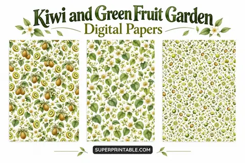 12+ Kiwi and Green Fruit Garden Digital Papers Feature Image