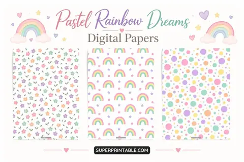 12+ Pastel Rainbow Dreams Digital Papers Feature Image