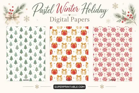 12+ Pastel Winter Holiday Digital Papers Feature Image