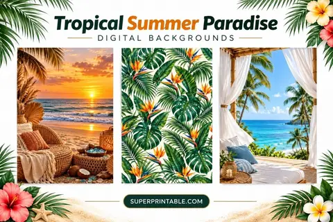 12+ Tropical Summer Paradise Digital Backgrounds Feature Image