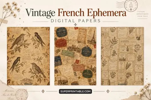 12+ Vintage French Ephemera Digital Papers Feature Image