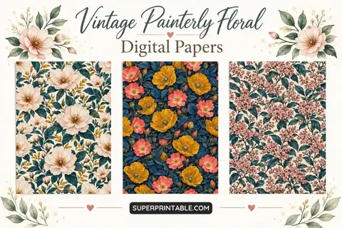 12+ Vintage Painterly Floral Digital Papers Feature Image