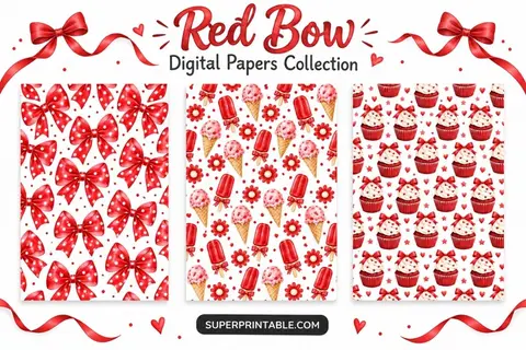 20 Red Bow Digital Papers Collection Feature Image