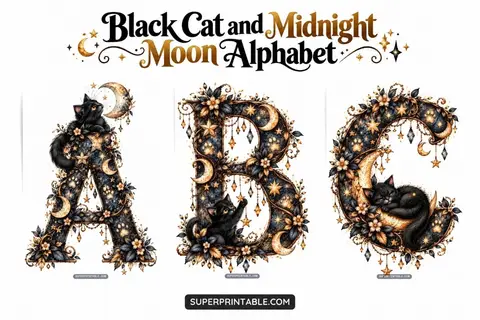 Black Cat and Midnight Moon Alphabet Feature Image