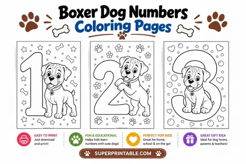 Boxer Dog Numbers Coloring Pages Feature Image