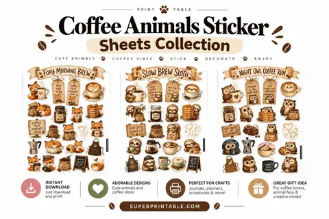 Coffee Animals Sticker Sheets Collection Feature Image