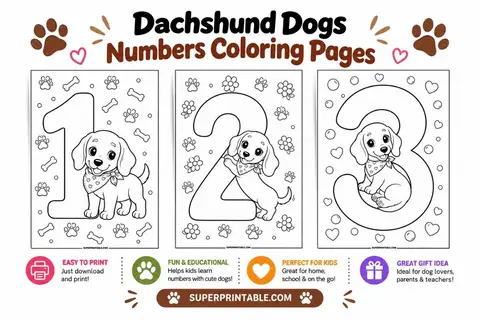 Dachshund Dogs Numbers Coloring Pages Feature Image