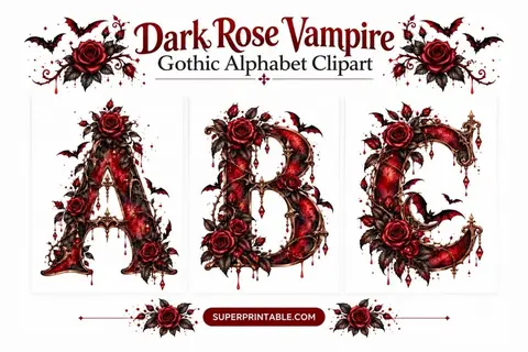 Dark Rose Vampire Gothic Alphabet Clipart