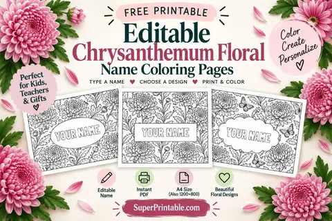 Editable Chrysanthemum Floral Name Coloring Pages Featured