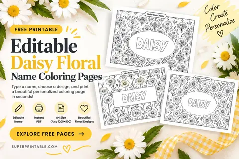 Editable Daisy Floral Name Coloring Pages Blog Image