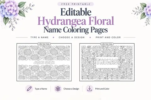 Editable Hydrangea Floral Name Coloring Pages Feature Image