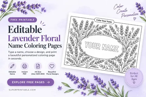 Editable Lavender Floral Name Coloring Pages