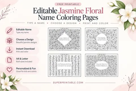 Editable Magnolia Floral Name Coloring Pages Feature Image