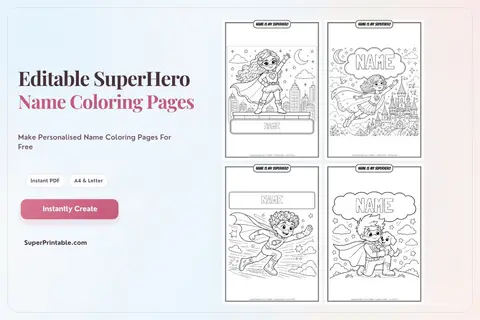 Editable Superhero Name Coloring Pages