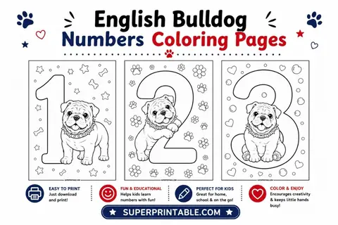 English Bulldog Numbers Coloring Pages Feature Image