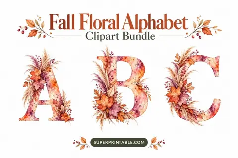 Fall Floral Alphabet Clipart Bundle Feature Image