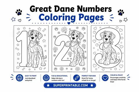 Great Dane Numbers Coloring Pages Feature Image