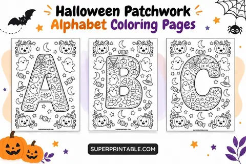 Halloween Patchwork Alphabet Coloring Pages Feature Image