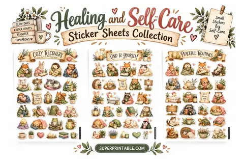 10 Healing and Self-Care Sticker Sheets Collection