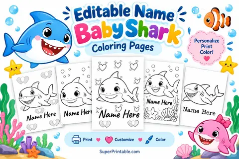 Name Editable Baby Shark Coloring Pages