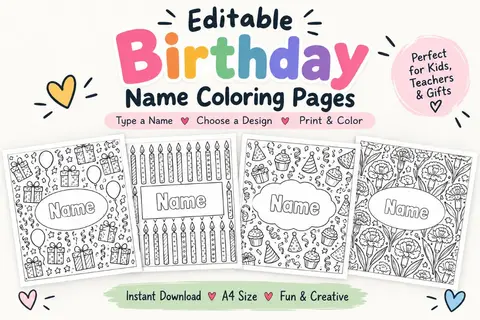 Name Personalised Birthday Coloring Page Featured