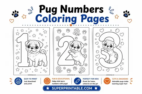 Pug Numbers Coloring Pages Feature Image