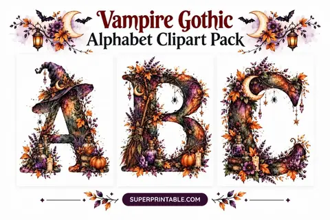 Vampire Gothic Alphabet Clipart Pack Feature Image