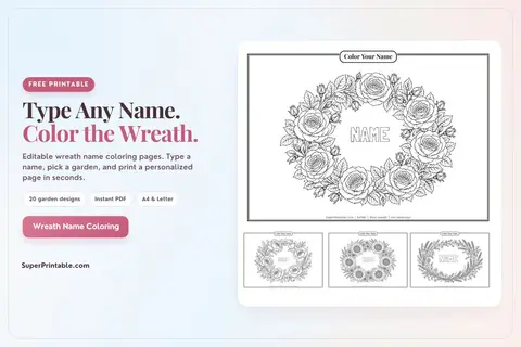 Editable Wreath Name Coloring Pages
