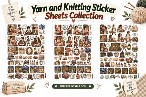 Yarn and Knitting Sticker Sheets Collection Feature Image