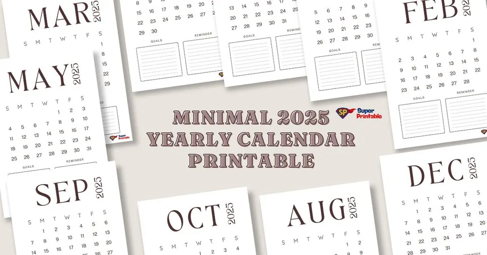 Minimal 2025 Yearly Calendar Printable