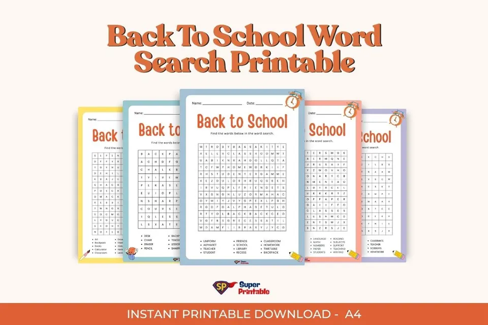 Back To School Word Search Printable for Kids