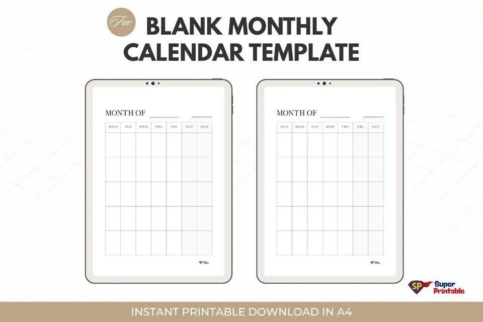Blank Monthly Calendar Template