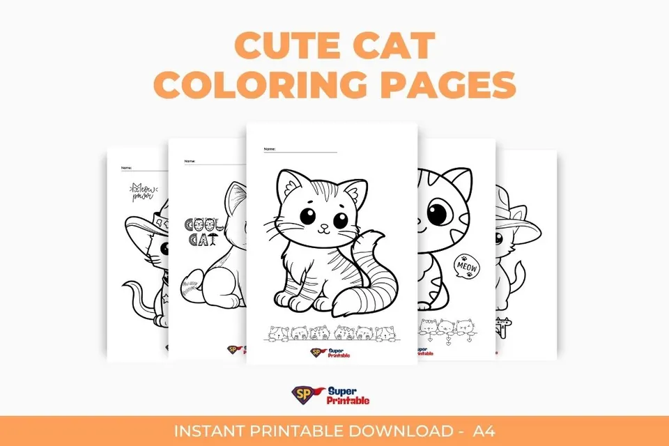 Cute Cat Coloring Pages - Printables for Kids