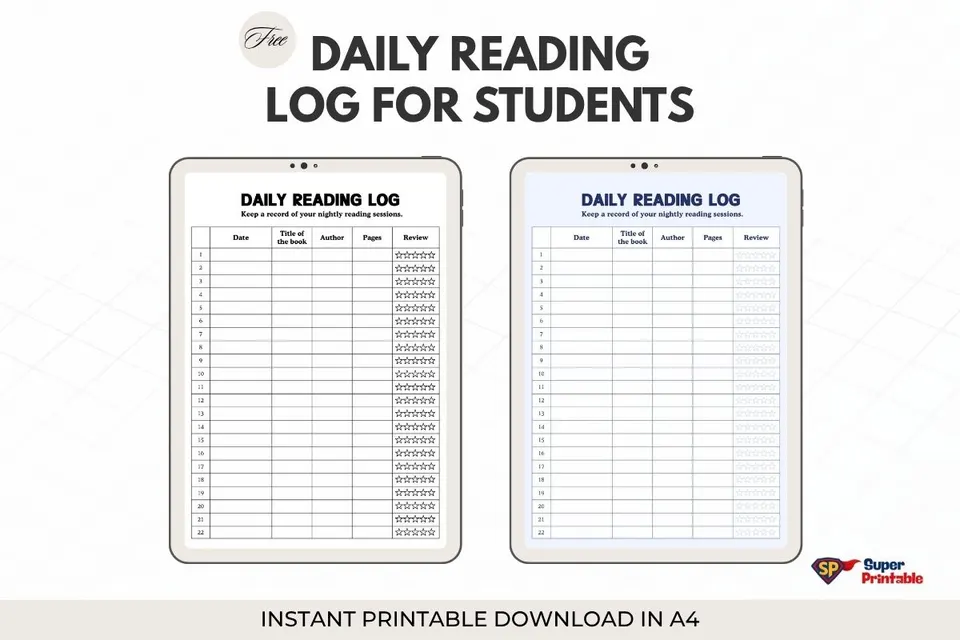 Daily Reading Log for Students in Simple Style