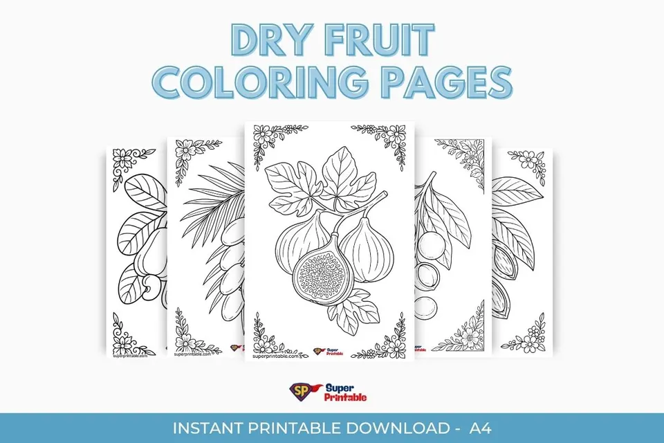 10 Dry Fruit Coloring Pages: Printables for Kids
