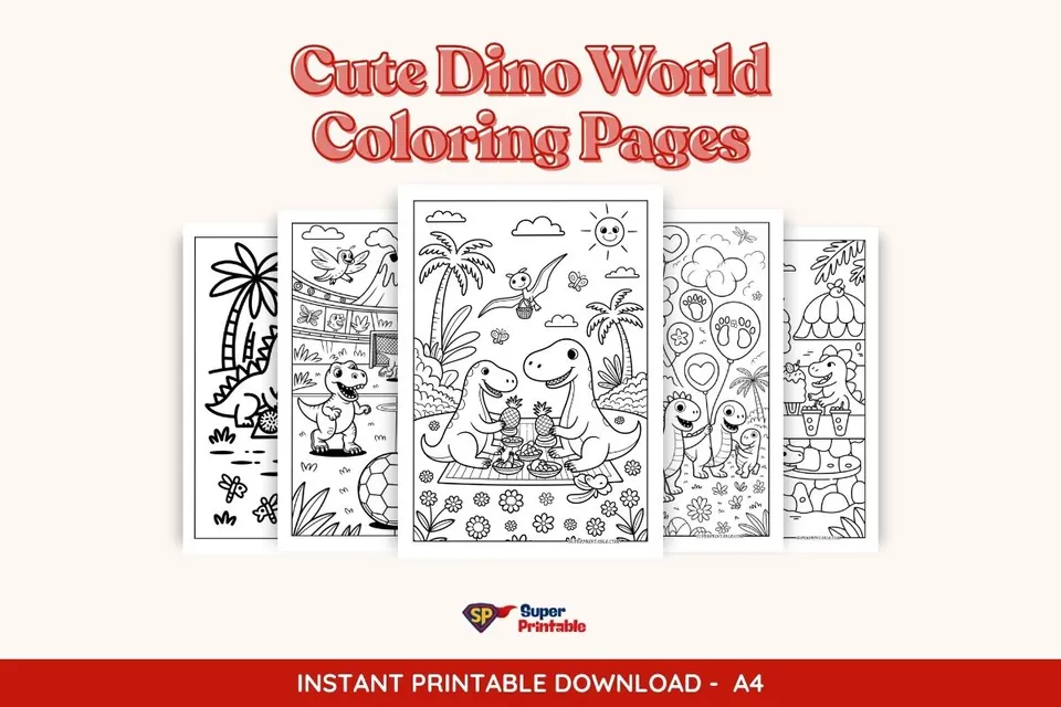 20 Cute Dino World Coloring Pages