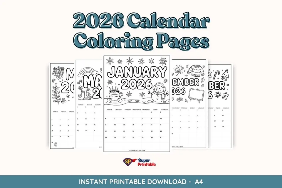2026 Calendar Coloring Pages